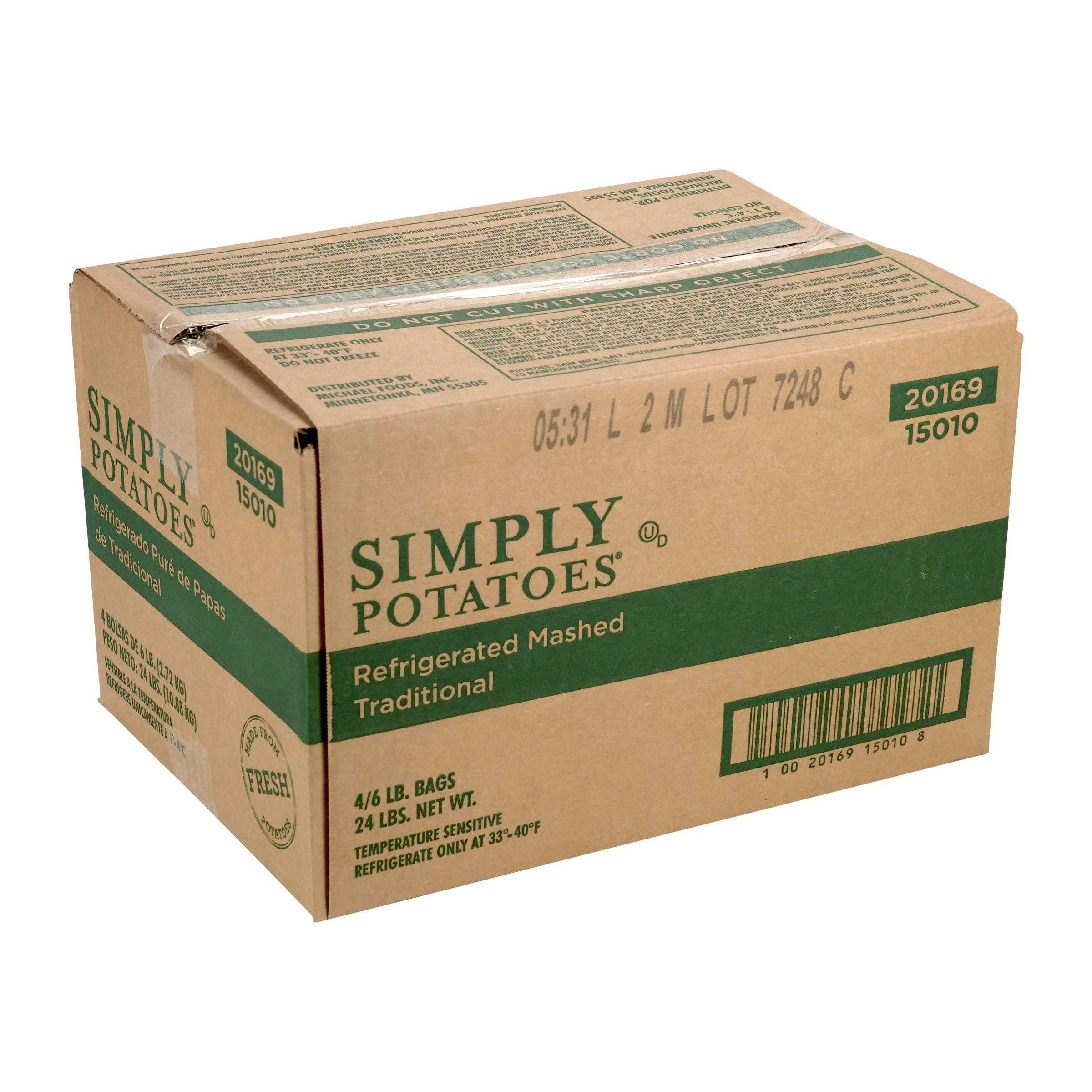 Simply Potatoes® Refrigerated Mashed Potatoes made with peeled russet potatoes, 4/6 Lb Bags