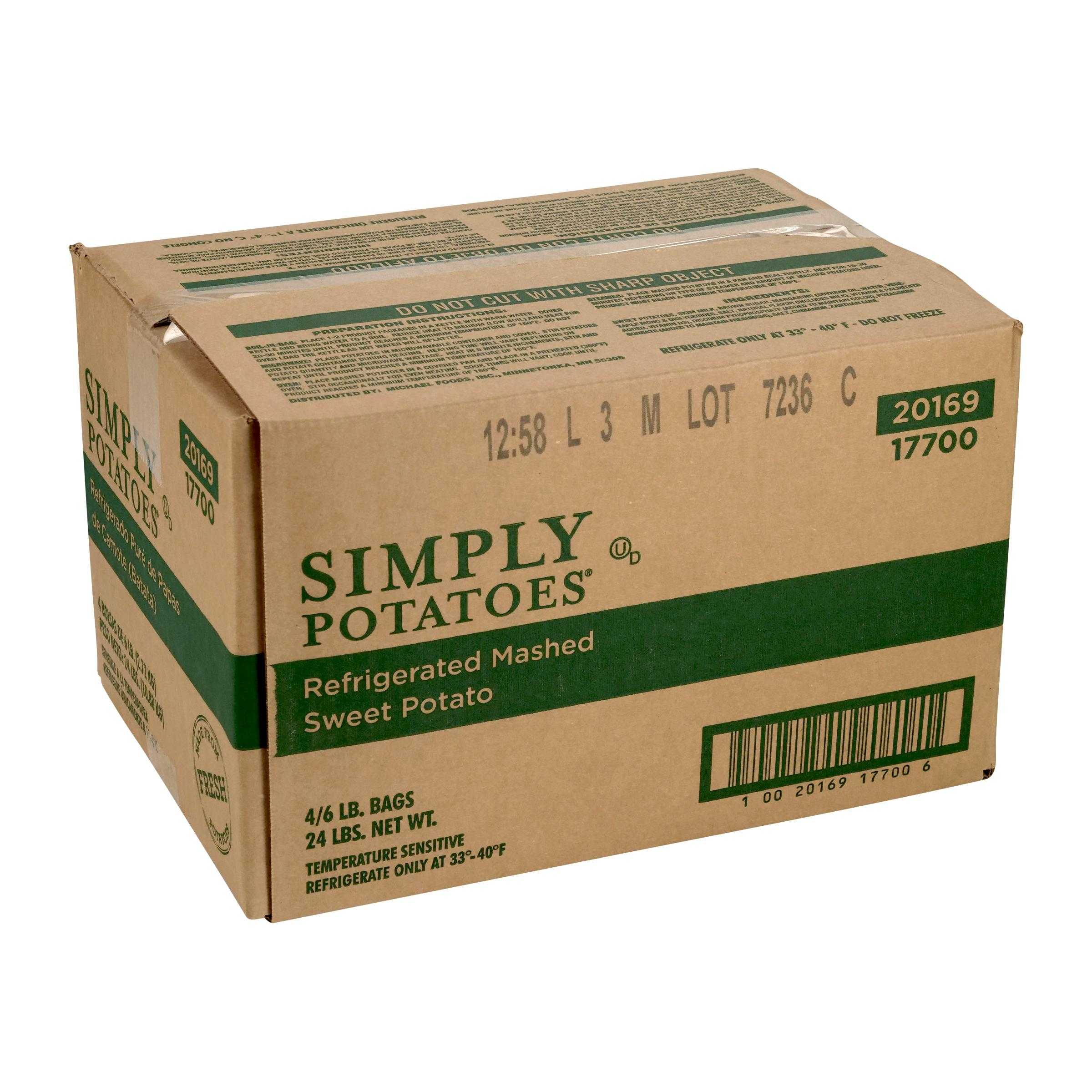 Simply Potatoes® Refrigerated Mashed Sweet Potatoes made with peeled sweet potatoes, 4/6 Lb Bags