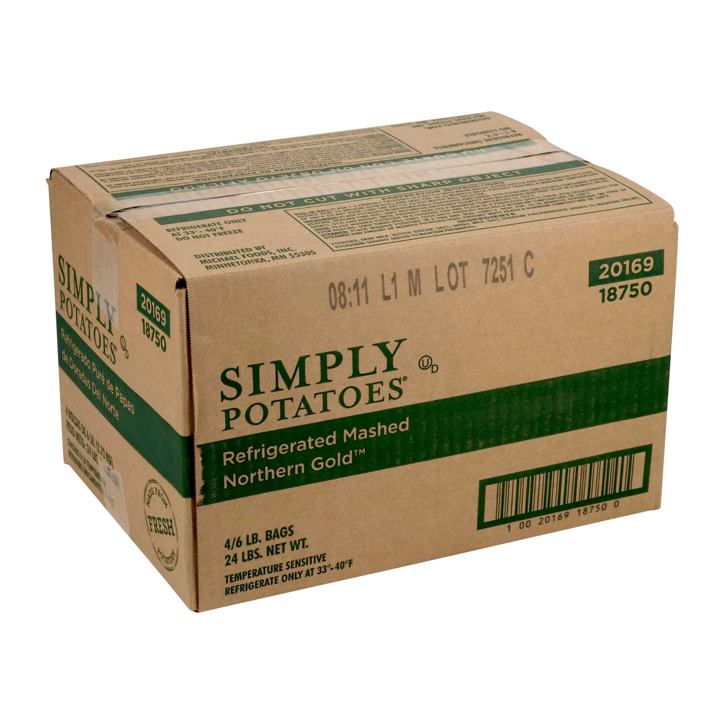 Simply Potatoes® Refrigerated Northern Gold® Mashed Potatoes made with peeled Yellow potatoes, 4/6 Lb Bags