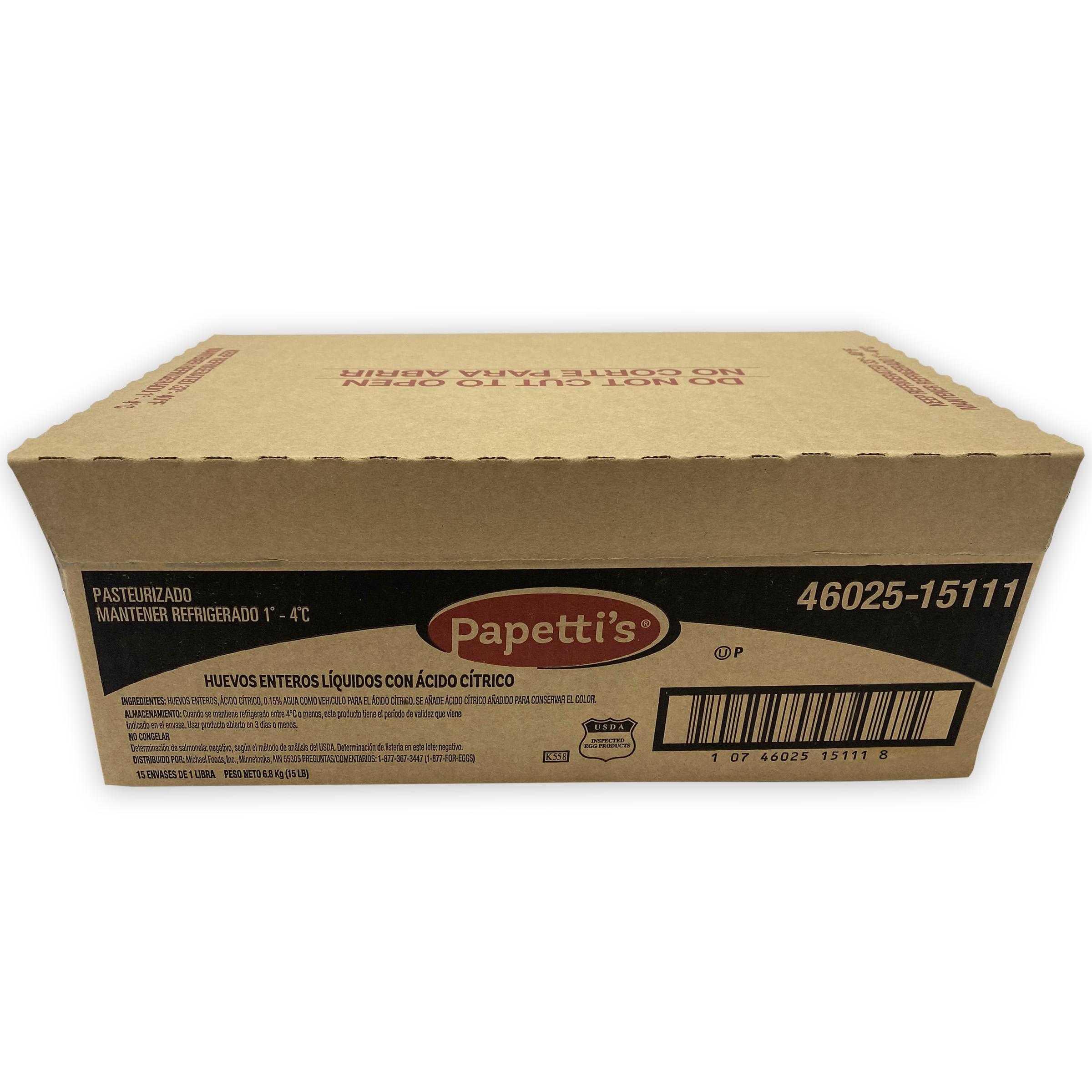 Papetti’s® Refrigerated Liquid Whole Eggs with Citric Acid, 15/1 Lb Cartons