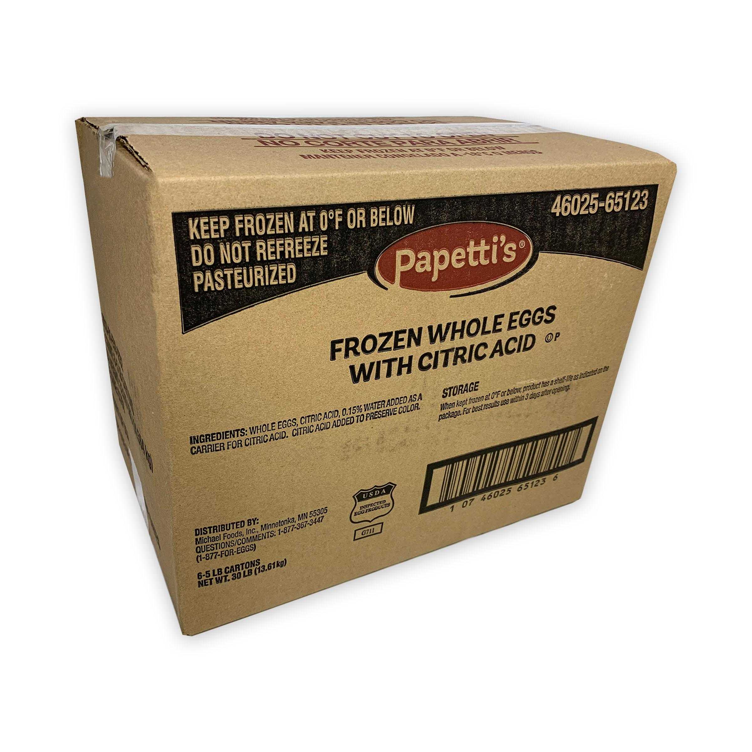 Papetti’s® Frozen Liquid Whole Eggs with Citric Acid, 6/5 Lb Cartons