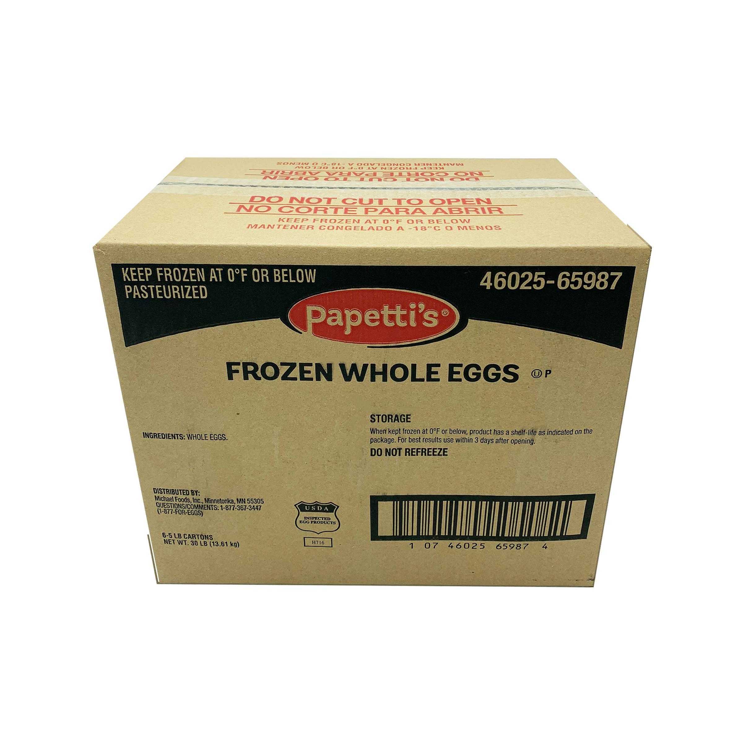 Papetti’s® Frozen Plain Whole Eggs with 24.2% Solids, 6/5 Lb Cartons