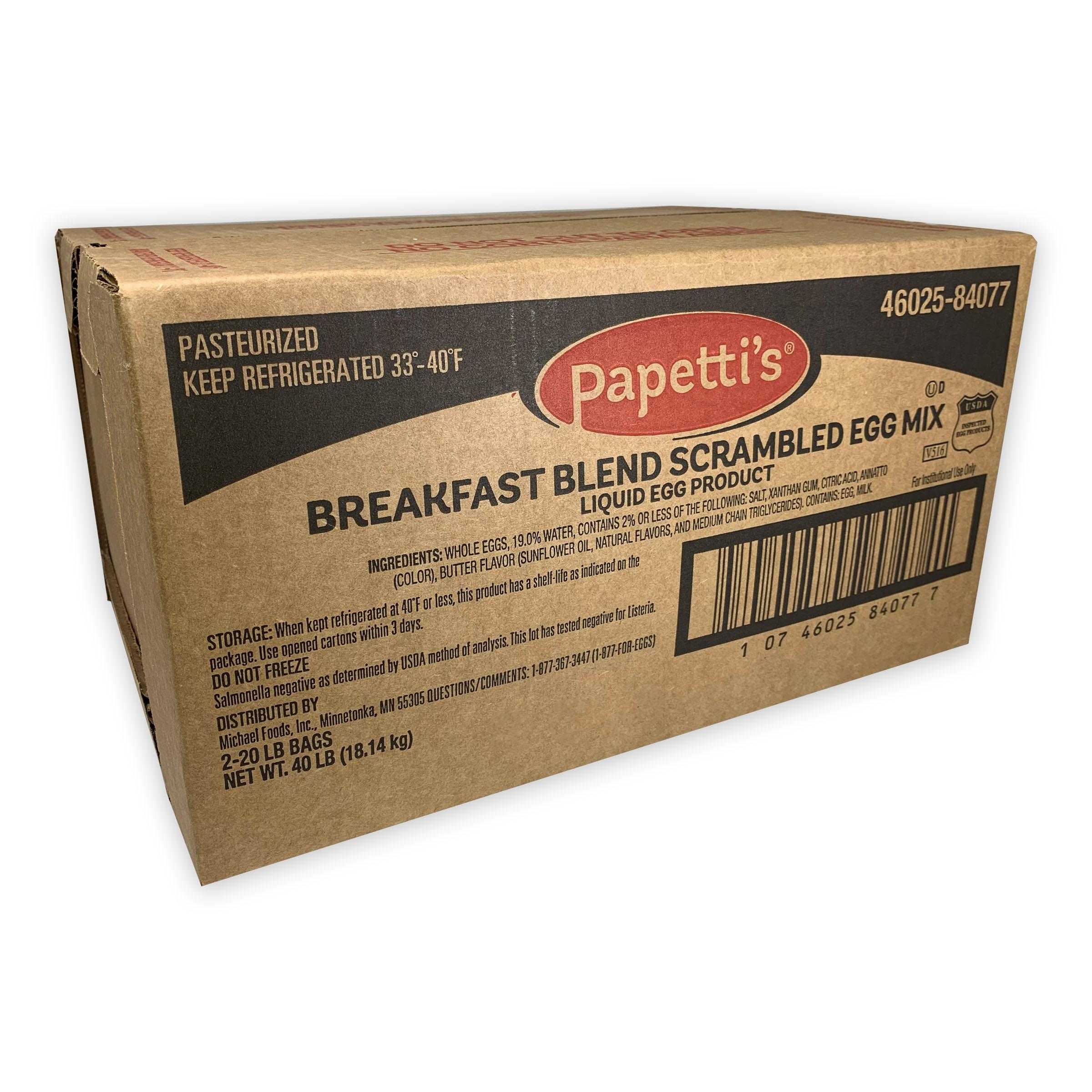 Papetti’s® Refrigerated Liquid Breakfast Blend Scrambled Egg Mix, 2/20 Lb Bags