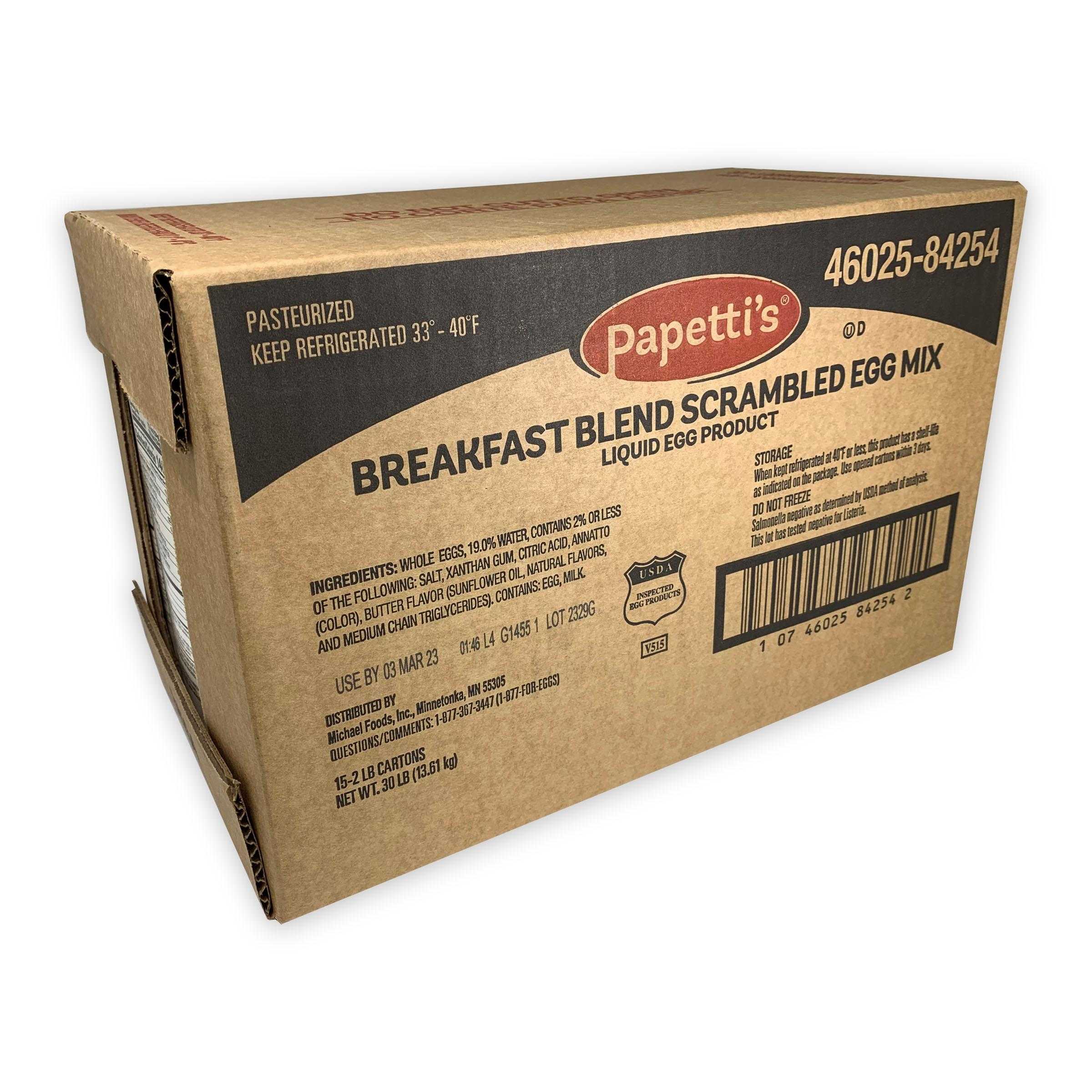 Papetti’s® Refrigerated Liquid Breakfast Blend Scrambled Egg Mix, 15/2 Lb Cartons